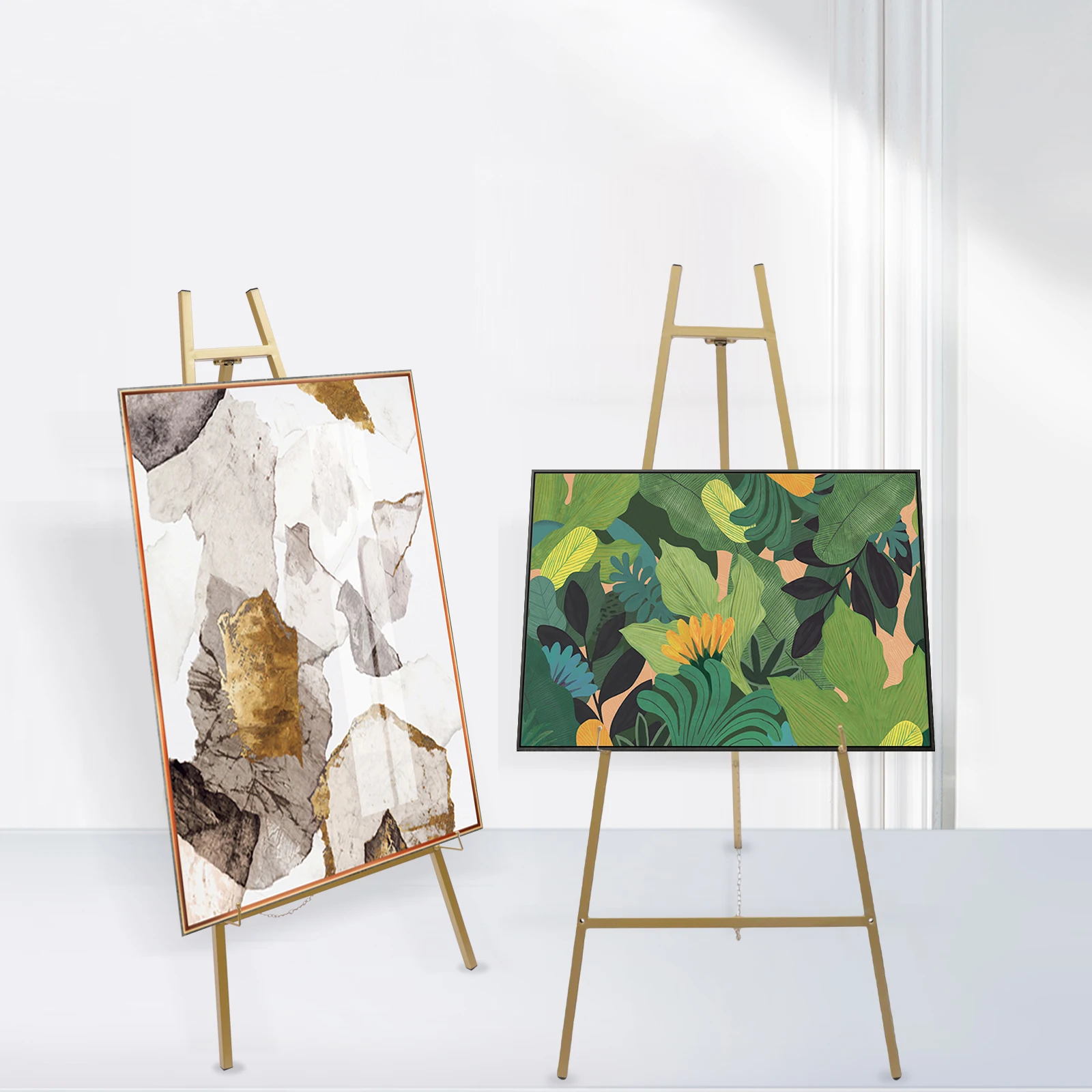 Gold Floor Easel Stand 5kg Load‑Capacity Adjustable Height Poster Display Stand for Wedding Welcome Sign Painting Exhibition Shop Mall Decor