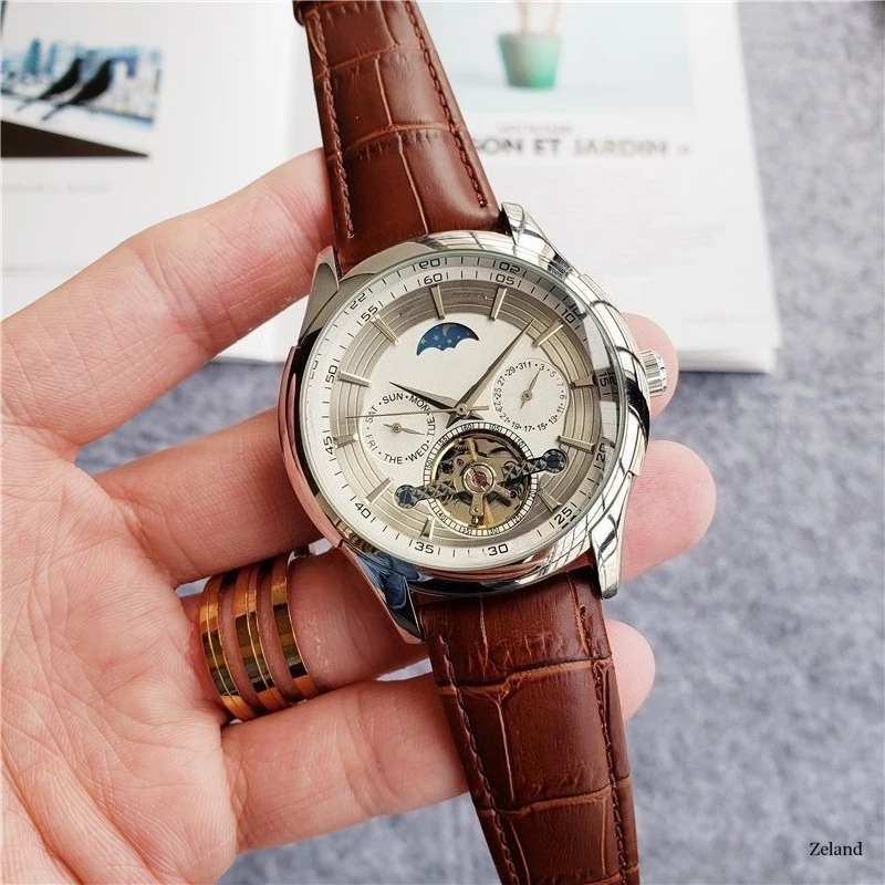 Luxury Mens Watch Automatic Mechanical Movement Calendar Function Six Hands Stainless Steel Band High Quality Fashion Wristwatch