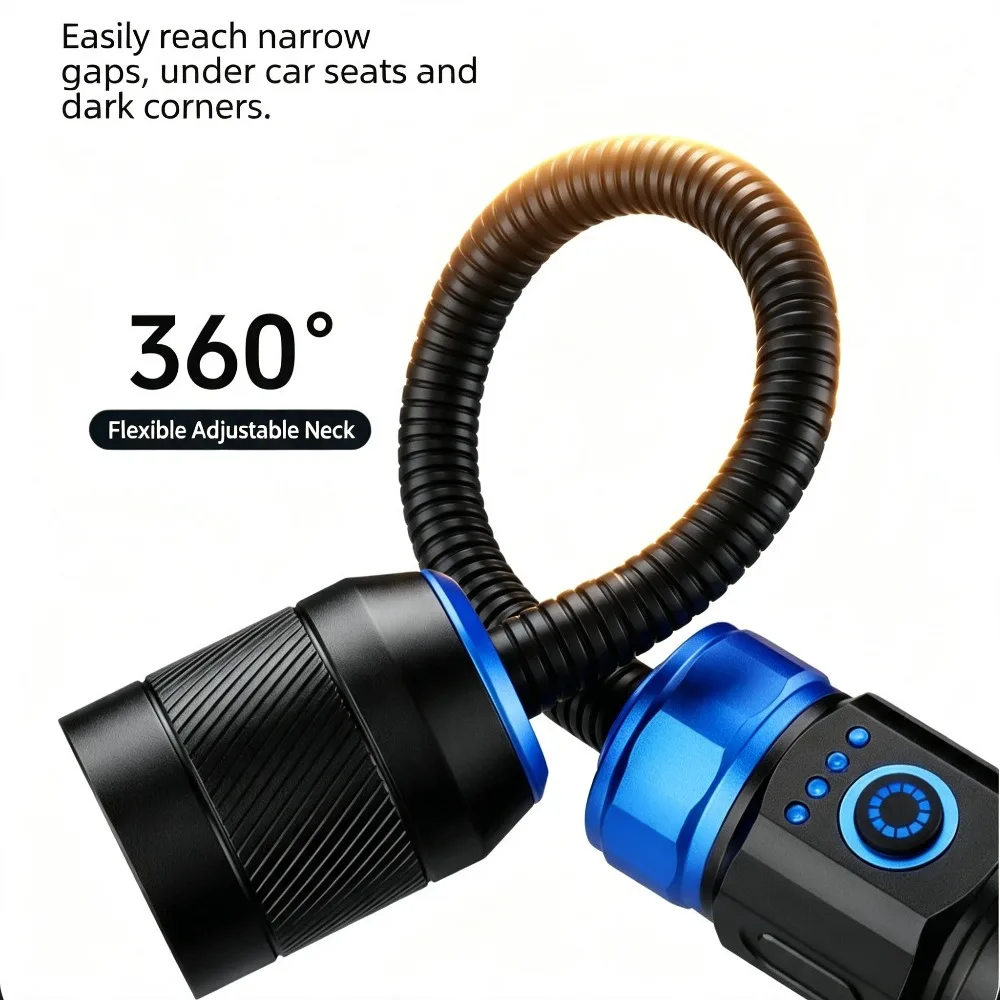 Multi‑Angle Bendable Hose Work Light Type‑C Rechargeable Magnetic Zoomable Long‑Beam Super Bright Flashlight for Maintenance Use