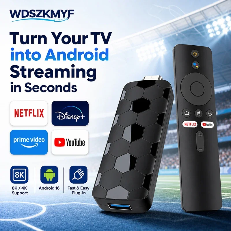 Android 16 4/8K UHD Smart TV Stick 8GB+128GB Google Assistant Video Bluetooth Media Player mit WiFi 6 für Netflix YouTube