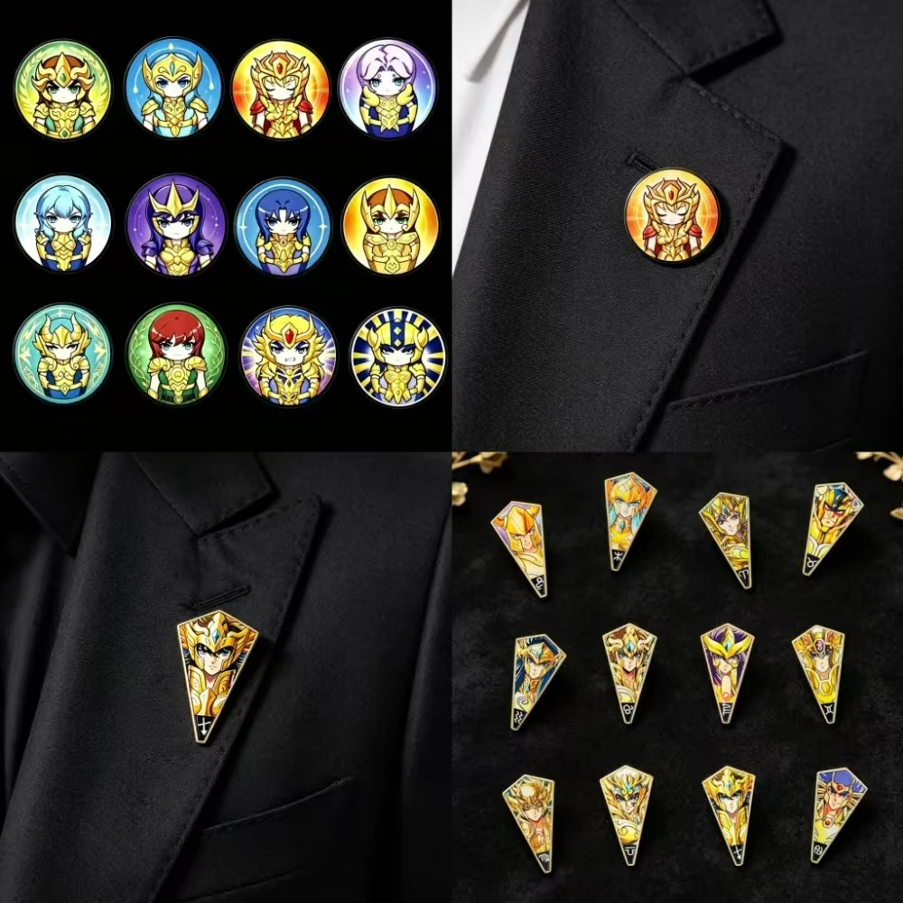 12-24Pcs Chibi Armor Warrior Enamel Badge Pins, Round & Geometric Brooches, Cute Decor Accessories for Outfit and Collection