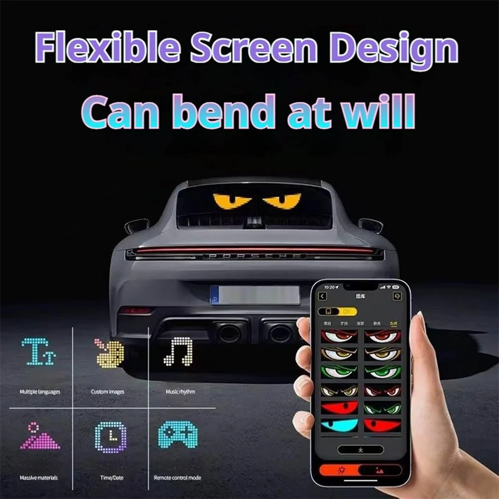 New 1-2PCS Devil‘s Eye LED Screen Light USB Plug-in DIY App Control RGB LED Car Matrix Panel Flexible Display for Car Windshield