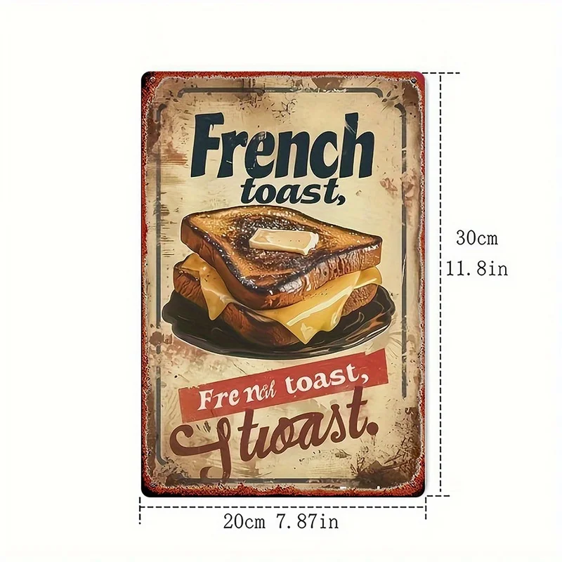 2D Flat - Retro 2D Metal Plate, - Rustic Kitchen Decor with Toast And Maple Syrup Design, 8