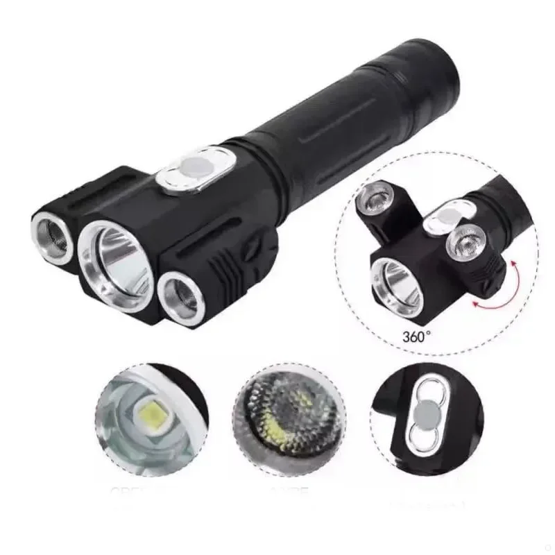 G35 3 Head Waterproof 2000Lumens 4 switch modes XML-T6 + 2XPE Beads Led Flashlight Magnet Tail Rotating Torch Work Lamp Light