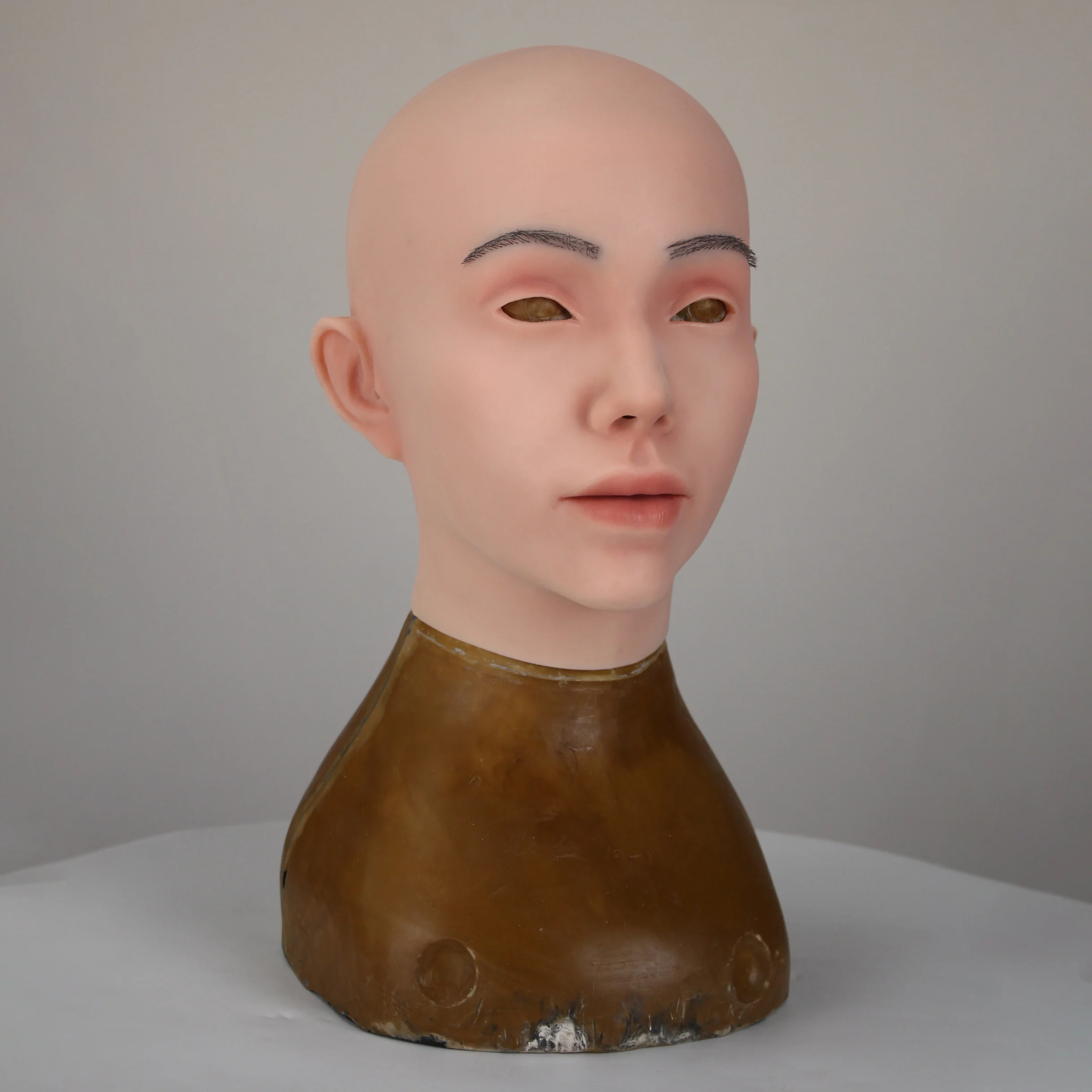 High Simulation Bald Female Silicone Face Mask Realistic Skin Texture Head Mask Crossdresser Cosplay Masquerade Party Prop