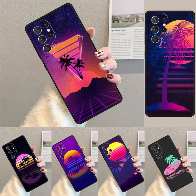 Cover For Samsung Galaxy S24 Ultra S21 S22 S8 S9 S10E Note 10 20 Plus FE S23 80s Retrowave Neon Palms Tree Phone case Coque