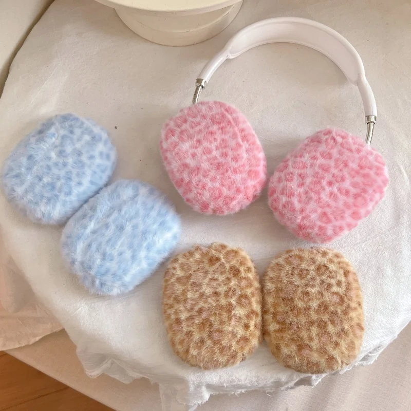 

Милый теплый пушистый плюшевый чехол для наушников с леопардовым принтом для Apple Airpods Max, меховые пушистые чехлы для наушников Airpodsmax Funda