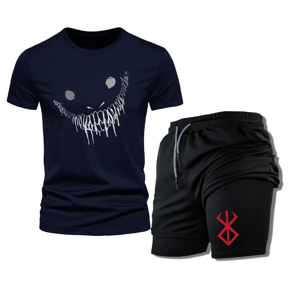 

New Summer Men's Two Piece Set Casual T-Shirt And Shorts Set Mens Sports Suit Fashion Short Sleeve Tracksuit Clothing Men