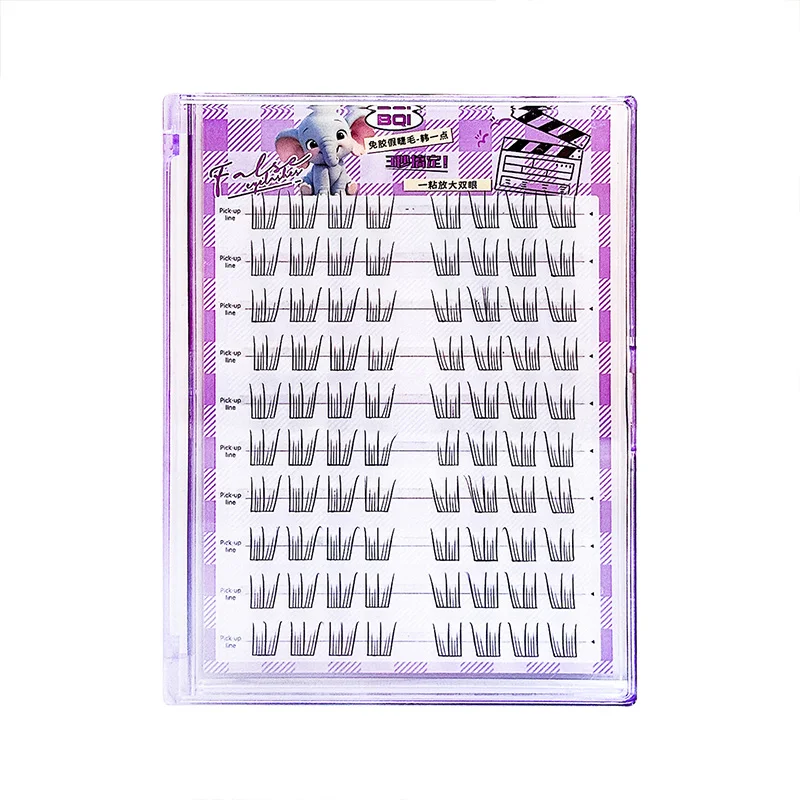 BQI False Lashes Self-stick Natural Single Knot Cluster Elongated Outer Corner Daily Nude Makeup