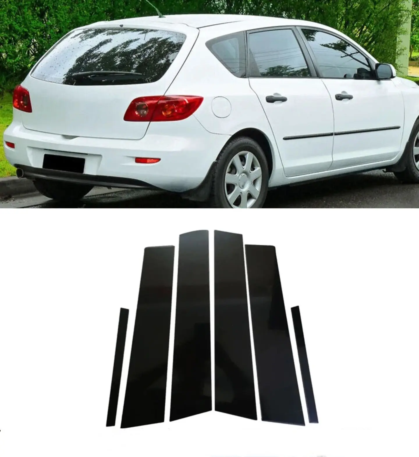 

6PCS Door Side Pillar Posts Trim Decal Cover Stickers Golssy Black Fit For Mazda 3 Hatchback 2004 2005 2006 2007 2008 2009