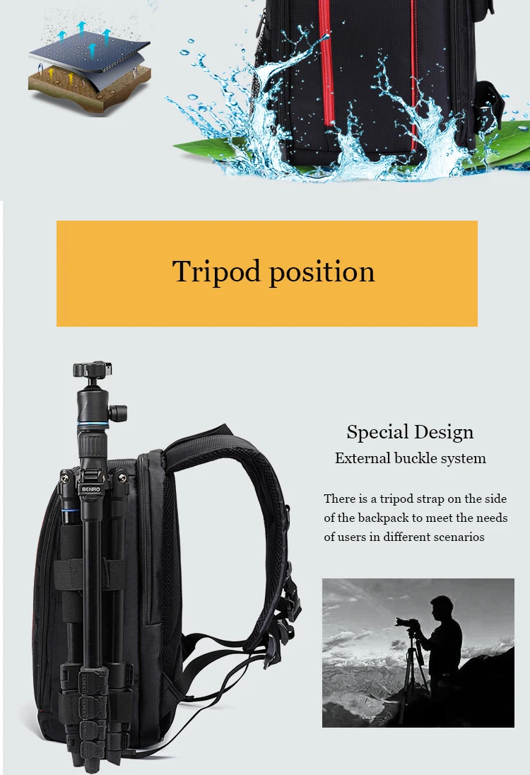 Rucksack für Kameratasche, wasserdicht, Outdoor-Fotografenrucksäcke für Video, digitale DSLR-Fototasche, Tasche für Canon/für Nikon – Detail 11