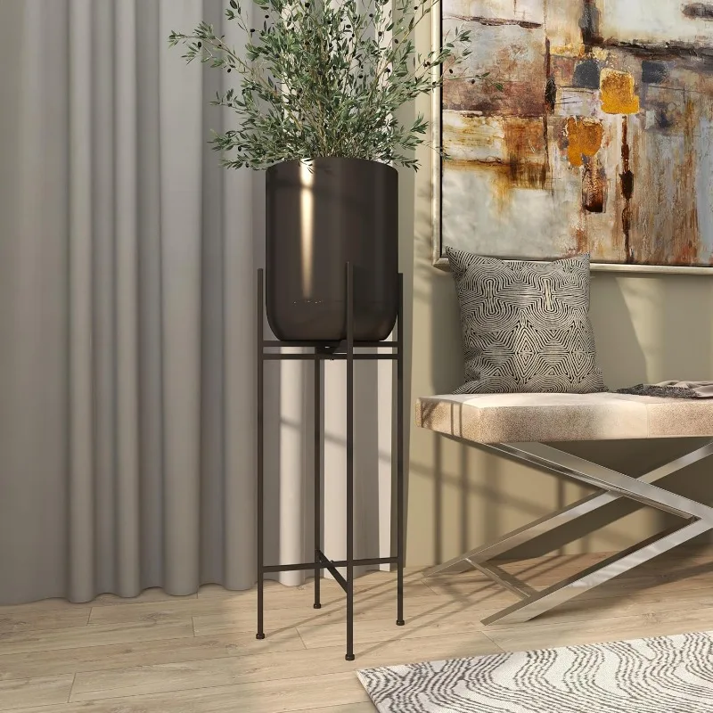 

Metal Indoor Outdoor Planter Tall Large Planter Pot with Removable Stand, Planter 12" x 12" x 36", Black