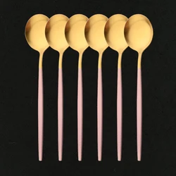 6Pcs/Set Stainless Steel Dinner Matte Pink Gold Cutlery Set Dinner Spoon Cutlery Set Kitchen Party Tableware Silverware Set