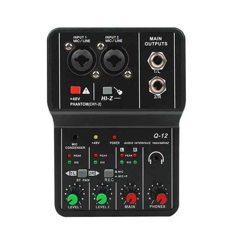 Q-12 Professional Portable Mixer Sound Card with Monitor Electric Guitar Live Broadcast Recording for Studio Singing Computer PC