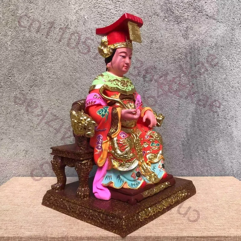 Mazu Goddess Statue, Hand-Carved Goddess of Sea Figurine for Temple & Home Blessing, Wooden Shrine Decor