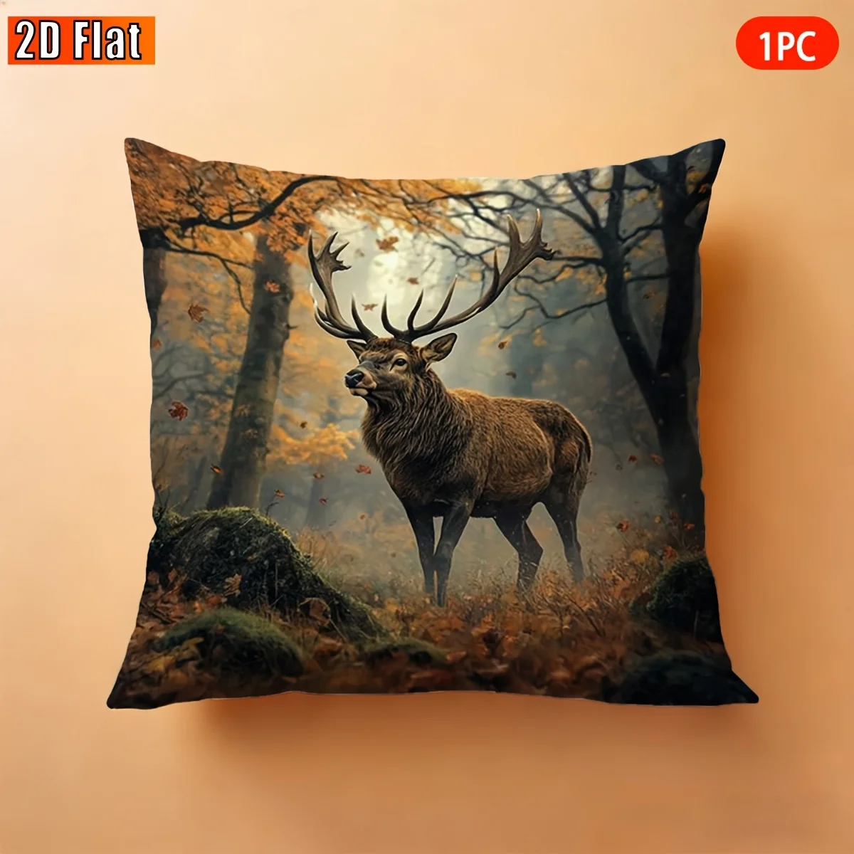 Autumn Forest Stag Print Polyester Pillowcase Single Side Print Zipper Cushion Cover Multiple Sizes Machine Washable No Insert