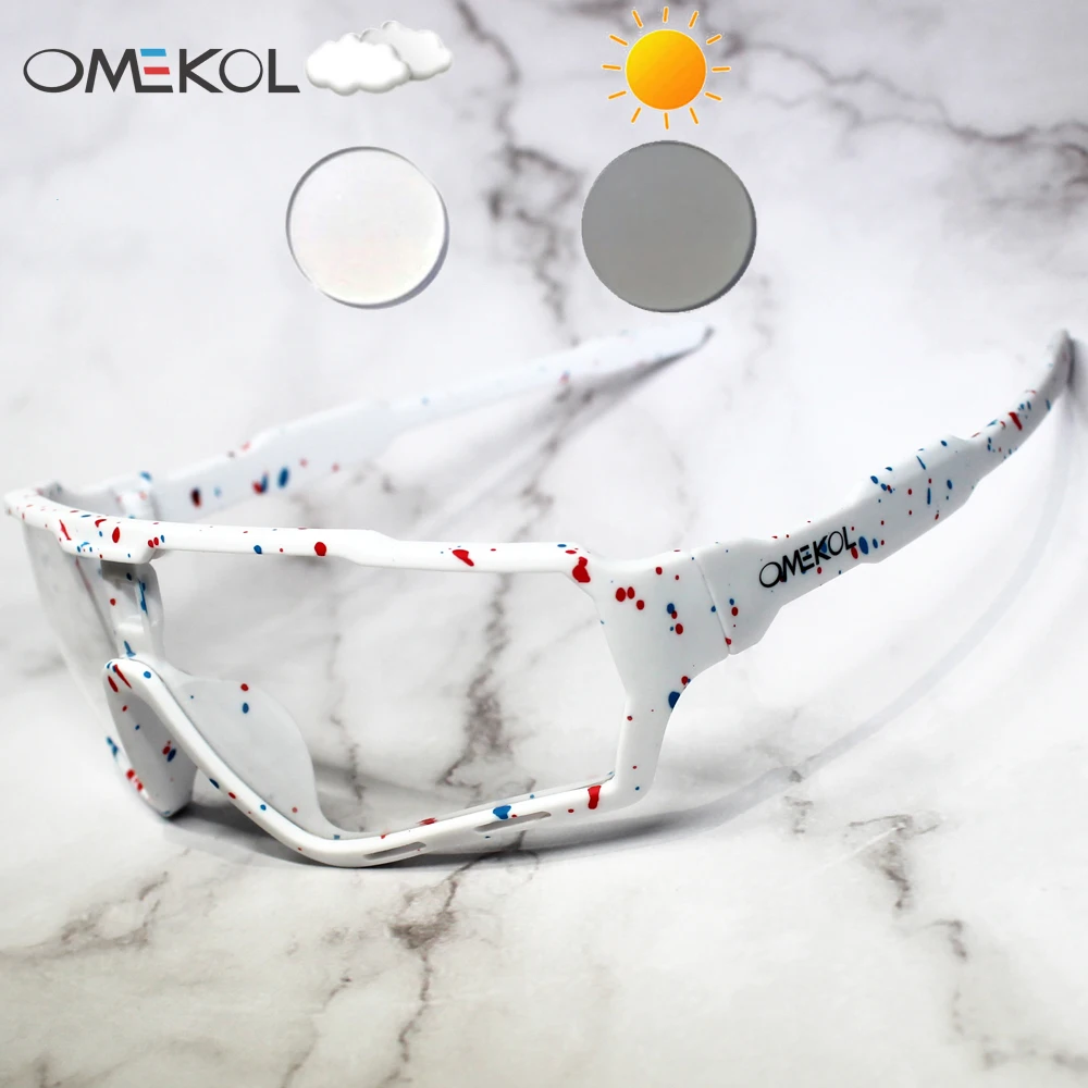 OMEKOL New Photochromic Cycling Glasses Sports Bike Sunglasses Men Women Mtb Bicycle Eyewear Baseball Softball Sun Glasses