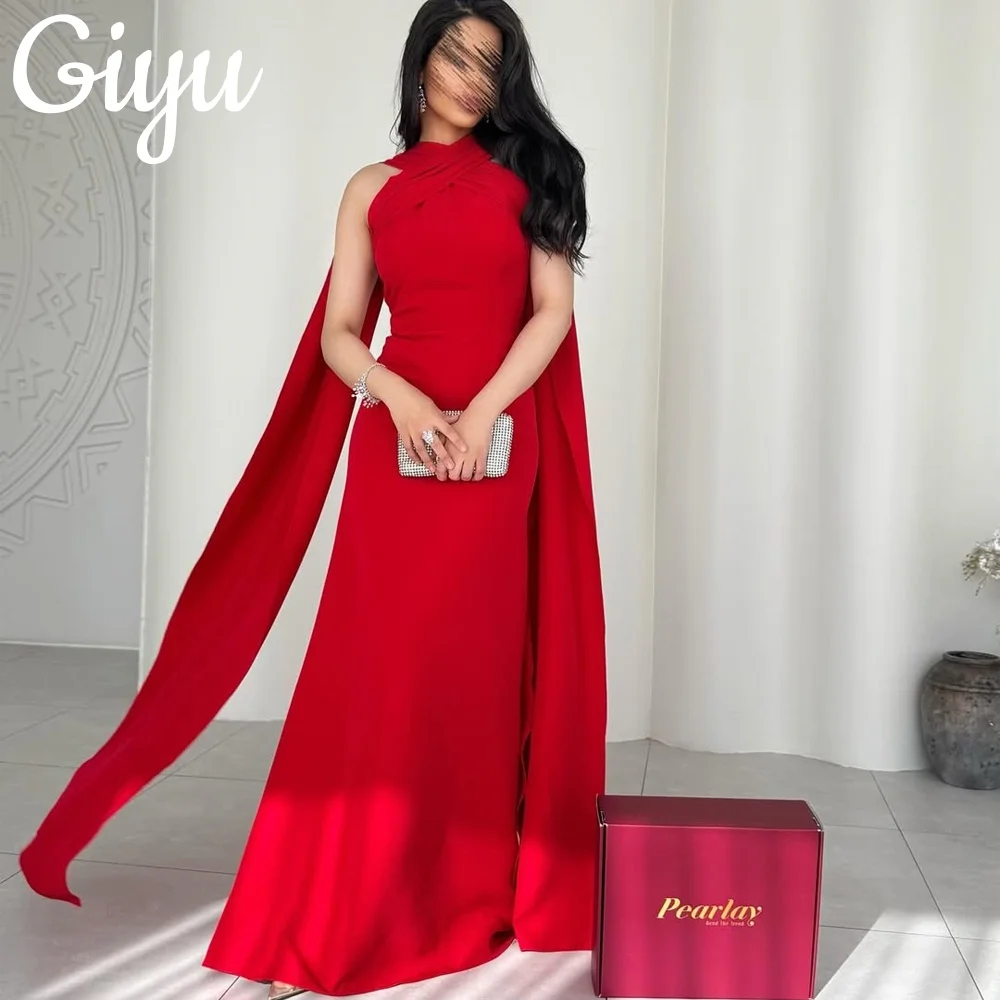 

Giyu Elegant Mermaid Red 2025 فساتين سهرة Saudi Arabic Sleeveless Customsied Halter Formal Occasion Gown Floor-Length