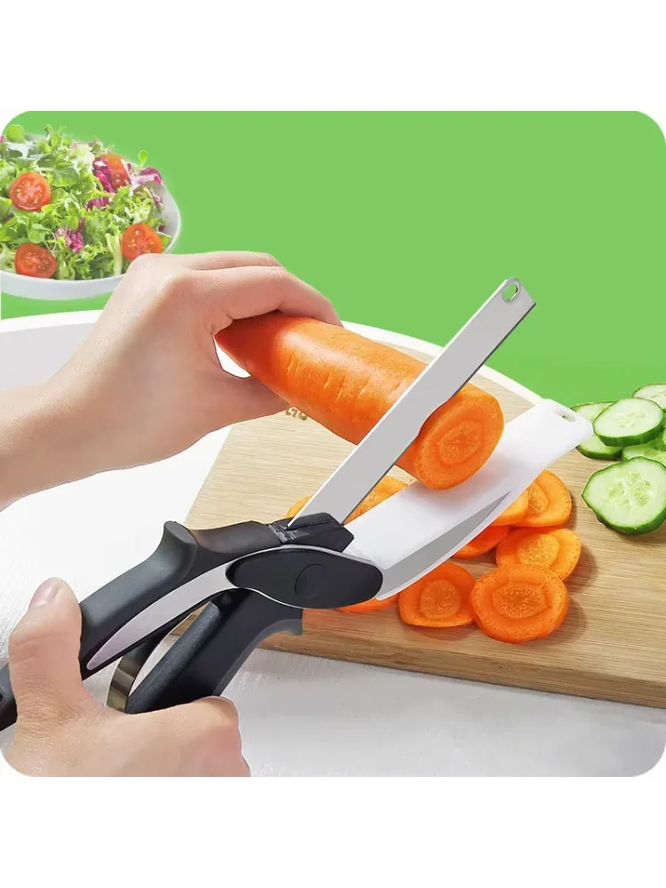 HOT 2-in-1 Stainless Steel Kitchen Scissor Separable Barbecue Steak Cutting Shear Fruit Knife Household Vegetable Food Processor