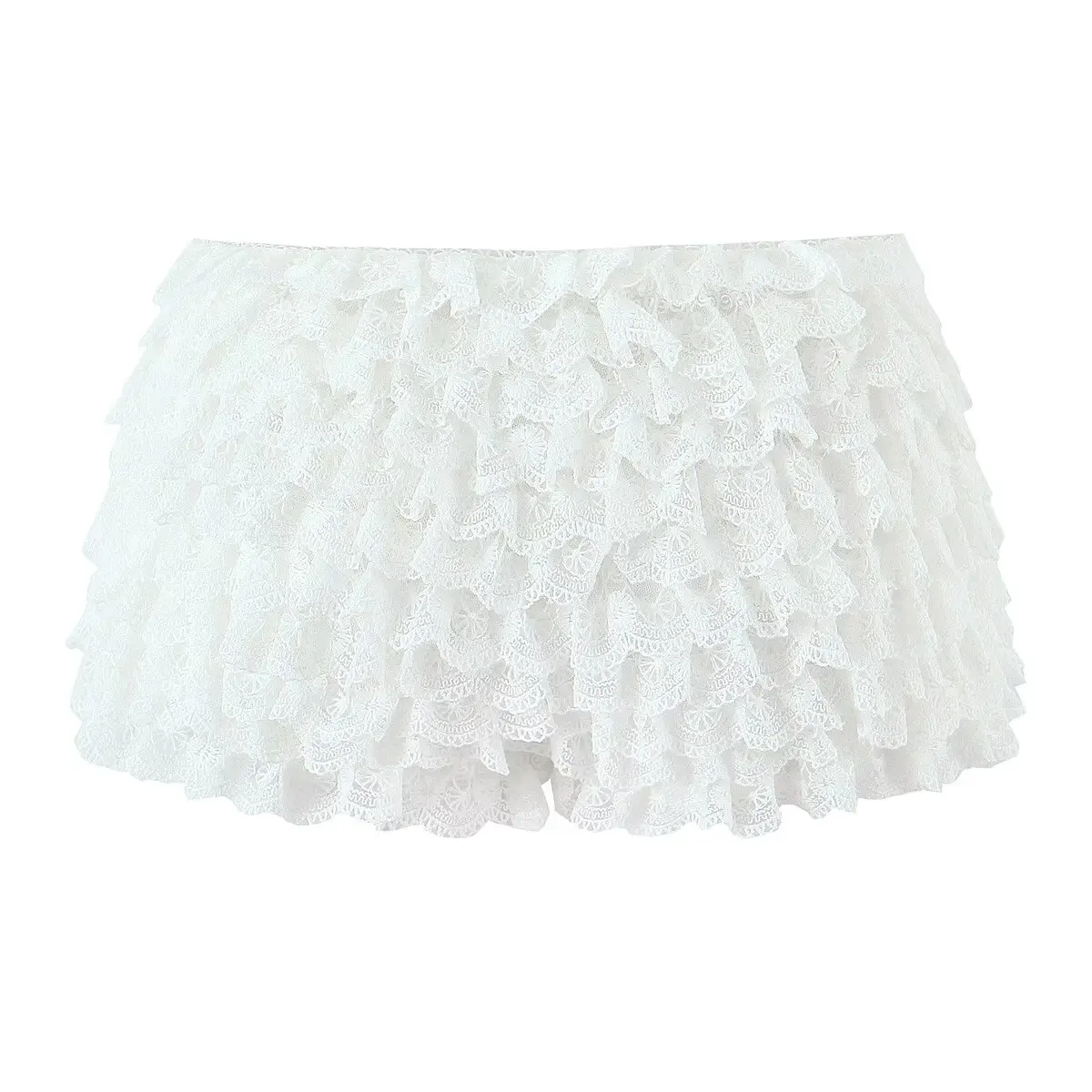 RARA Womens Shorts Elastic Waistband All Over Ruffled Lace Design Fluffy and Playful Style Perfect for Summer