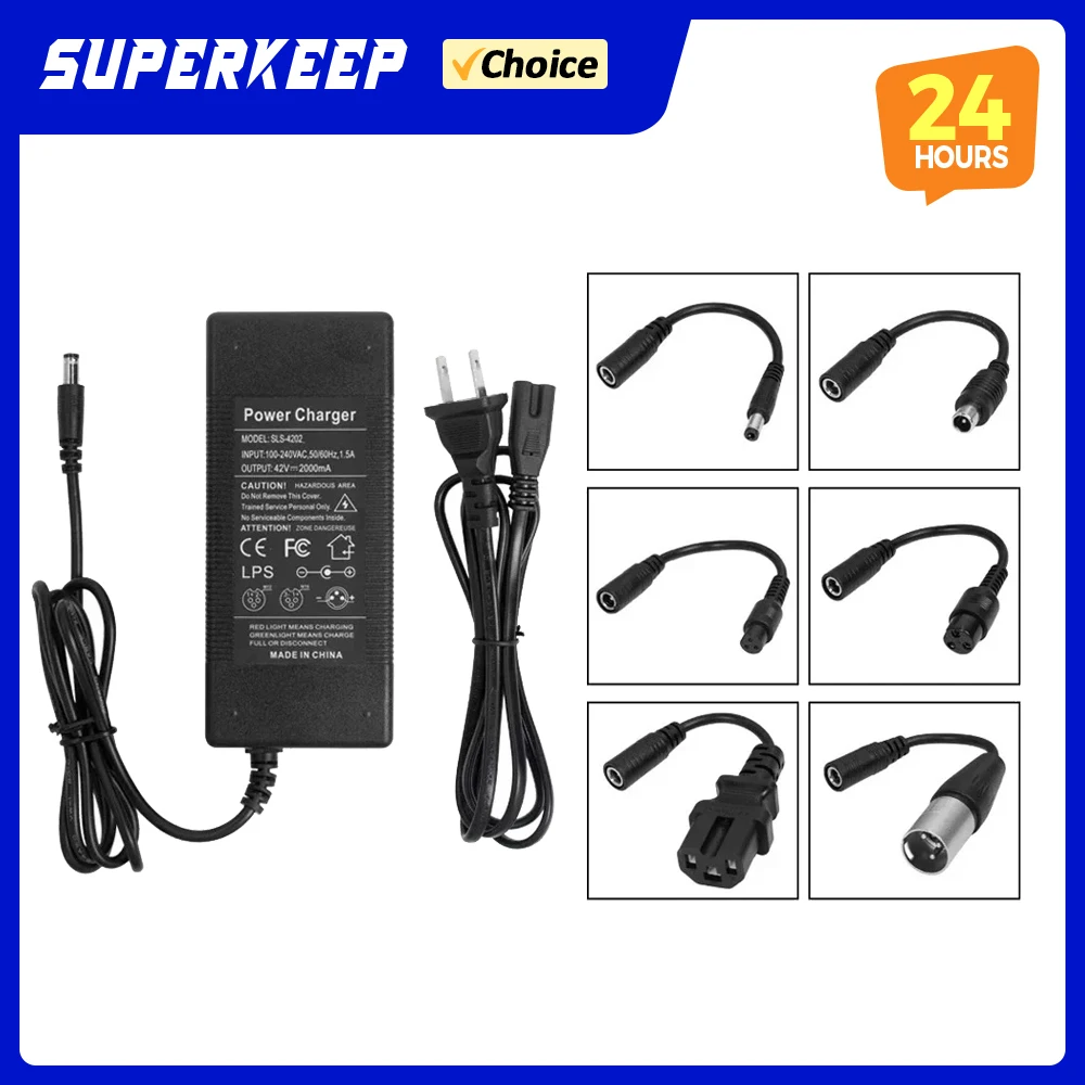 Cargador de Batería Universal de 42V 2A con 6 Cables Adaptadores, Cargador para Patinete Eléctrico Xiaomi M365 Pro 1s, para Ninebot ES1 ES2 ES4