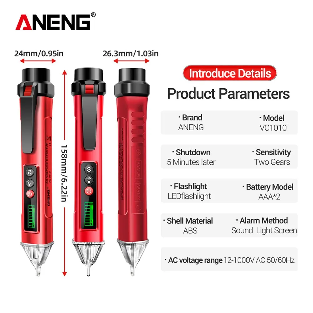 ANENG VC1010 Digital Smart AC/DC Voltage Detectors Non-Contact Tester Pen Meter 12-1000V Current Electric Sensor Test Pencil