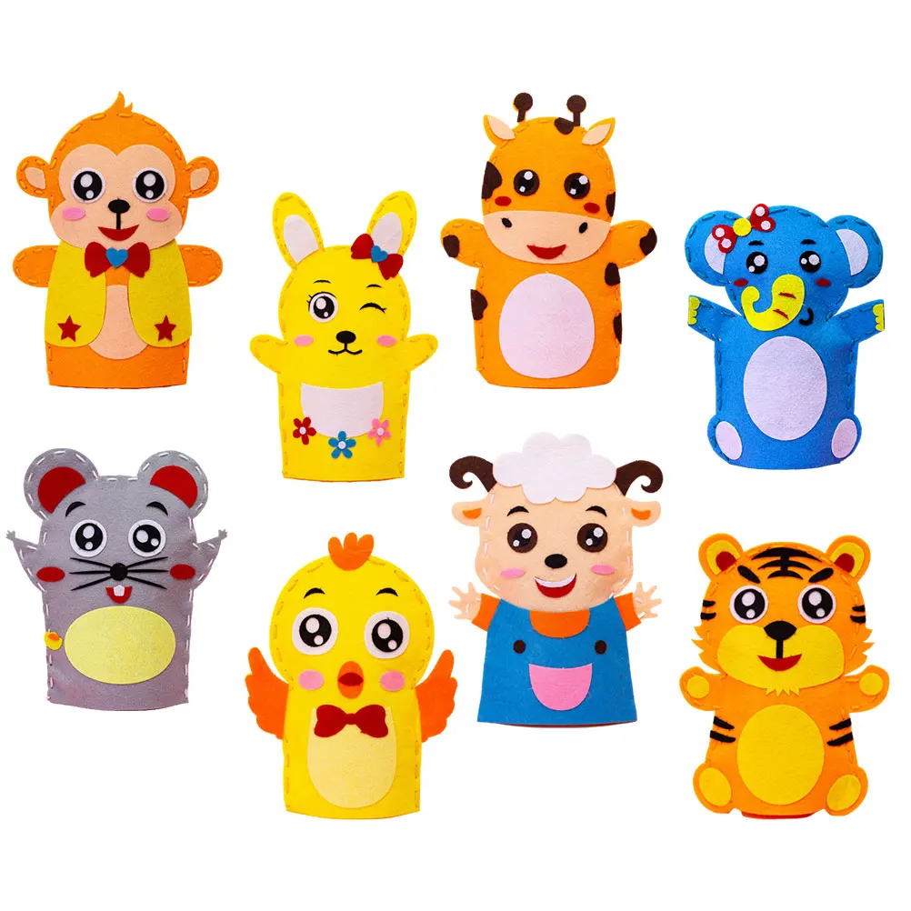 Bolsa de Material para marionetas de mano, Kit de costura para principiantes, manualidades de juguete, fabricación de niños pequeños, 8 Uds.