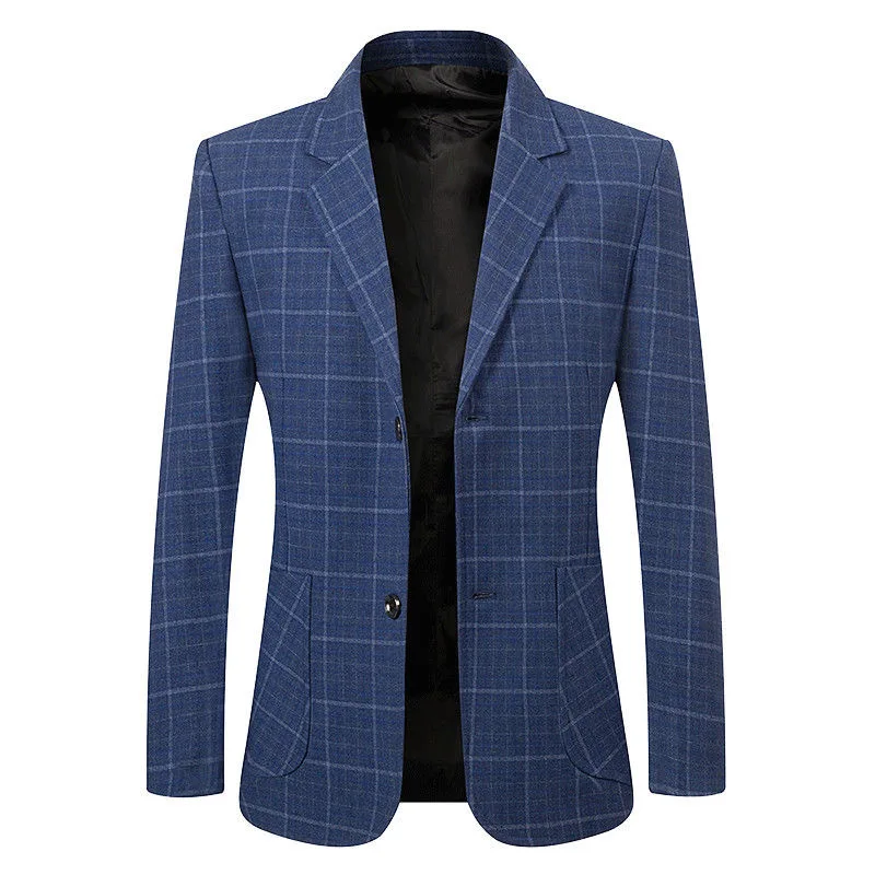 Man Blue Plaid Suits Coats New Spring Business Casual Blazers Jackets Good Quality Male Slim Blazers Jackets Men\'s Clothing 4XL