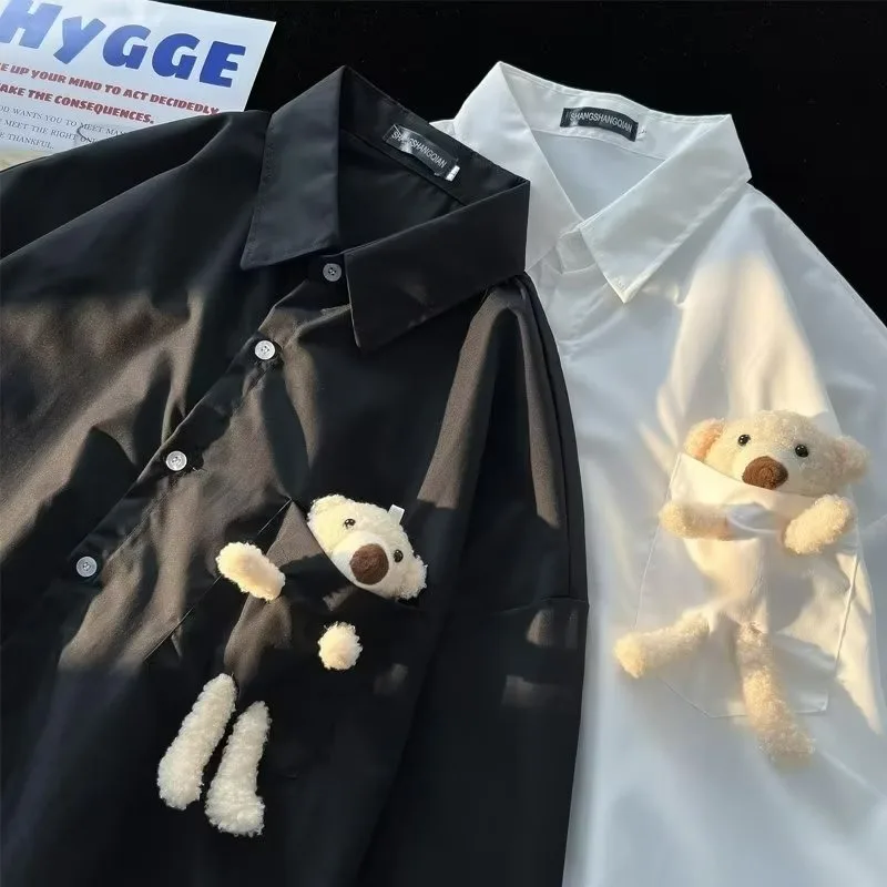 

Summer Loose Fit Bear Pattern ort Sve Men's irt Korean Sle Casual Wear Polyester Fiber Cool Feeling Regular Length