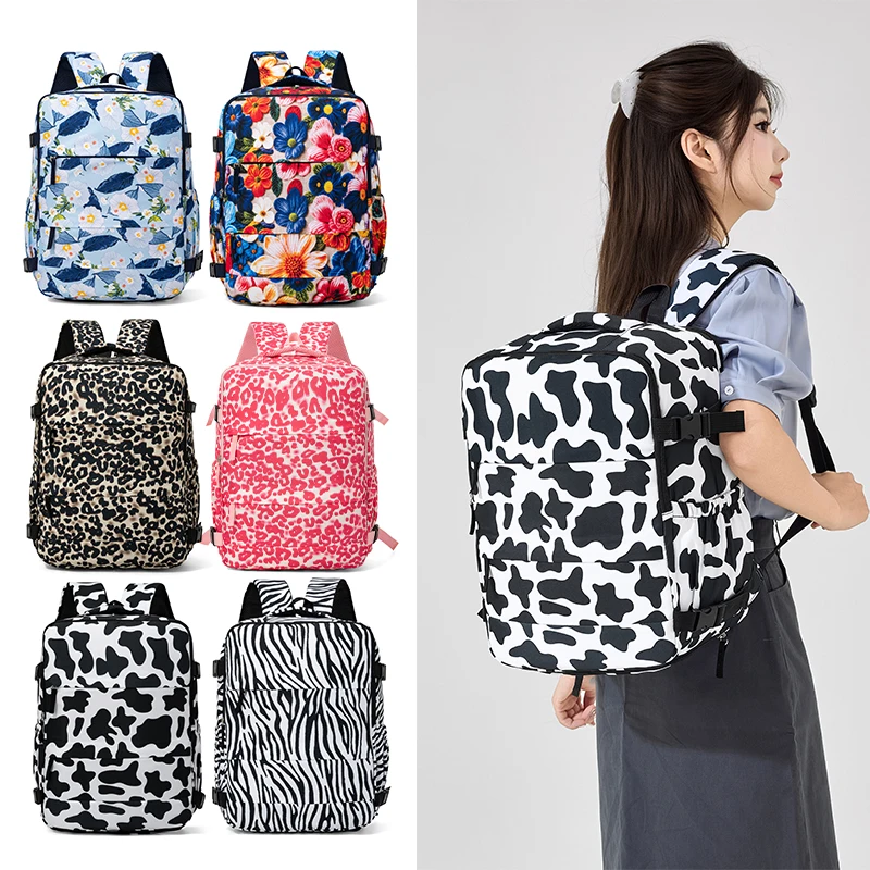 Multifunctional business travel backpack with zebra, leopard, and cow patterns for women, new cross-border women's backpack, business backpack for students