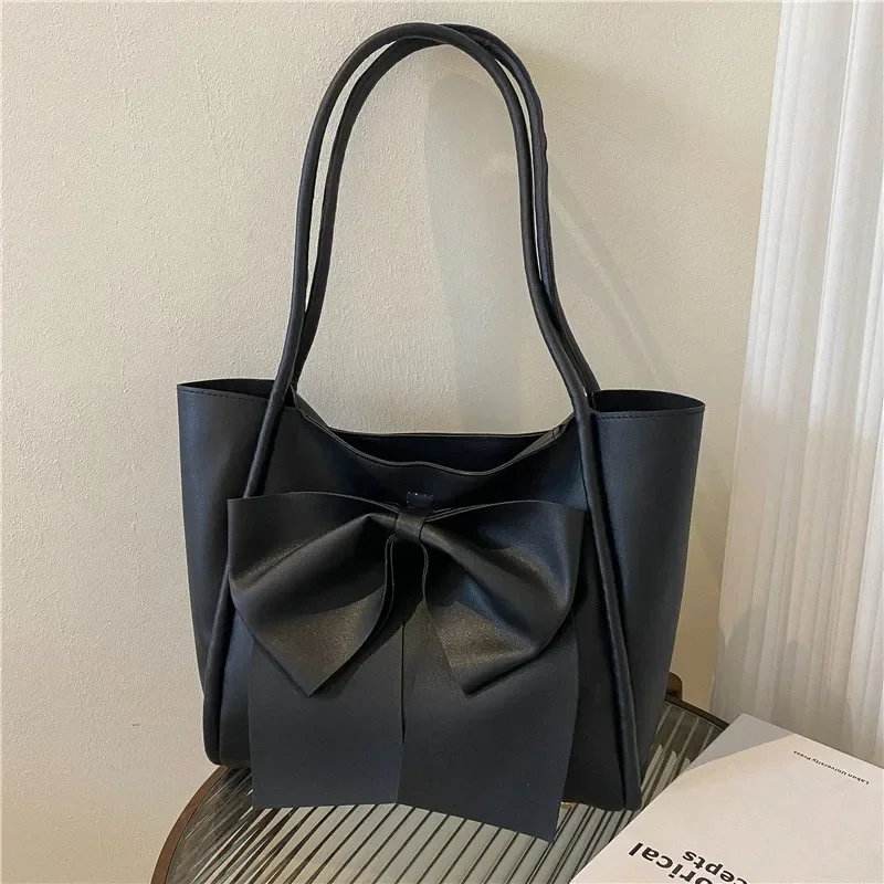 

PU Leather Women Tote Bags Large Capacity Fashion Bow Ladies Shoulder Bags Casual Chic All-Match Handbags