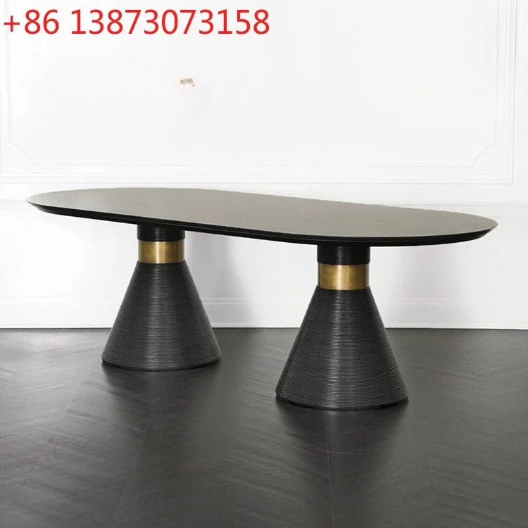 Modern Postmodern Luxury Stainless Steel Electroplating Solid Wood Spiral Leg Restaurant Dining Table Hotel Household Furniture