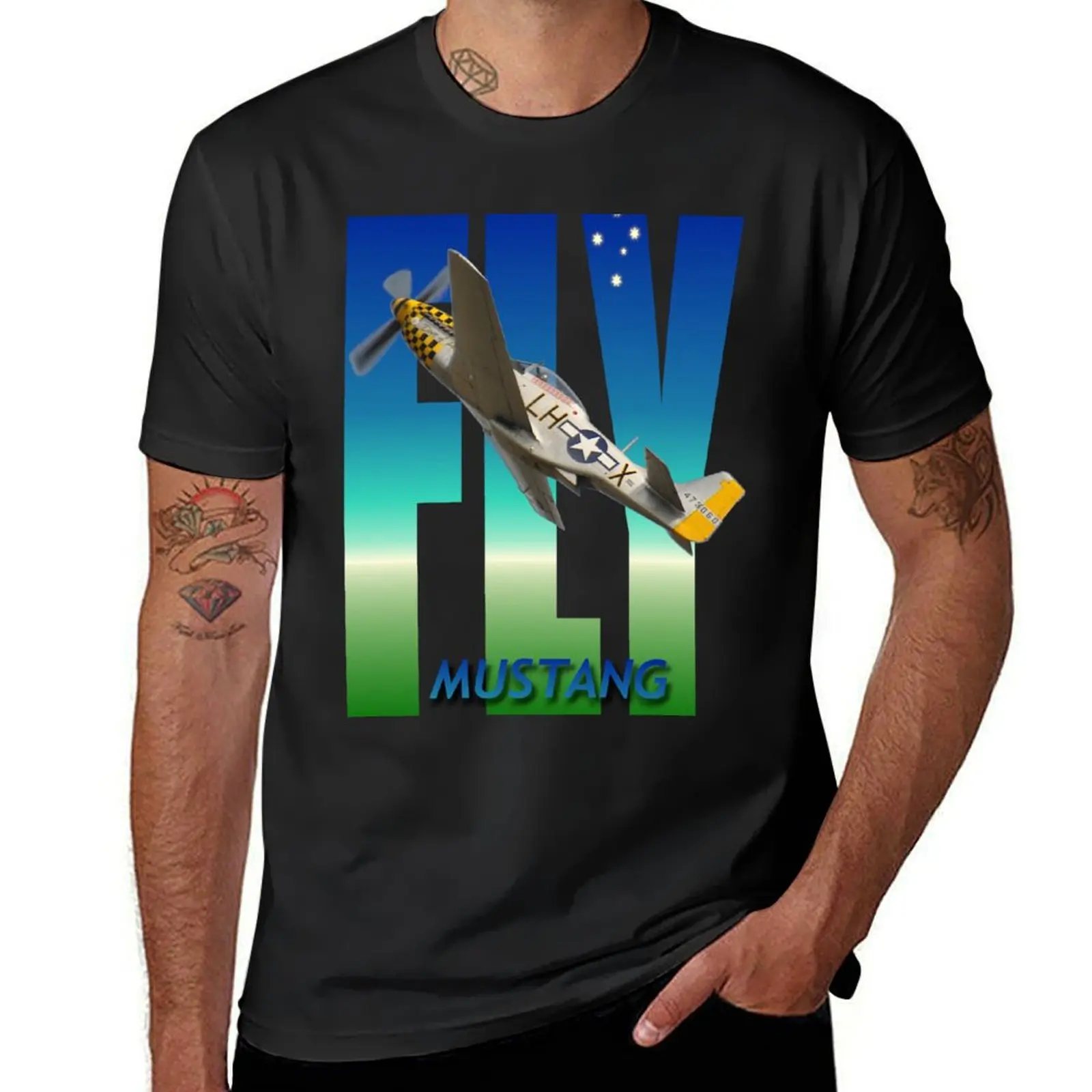 Fly Design - P-51D Mustang VH-LUI 20240324 -2 T-Shirt Short sleeve tee men t shirt