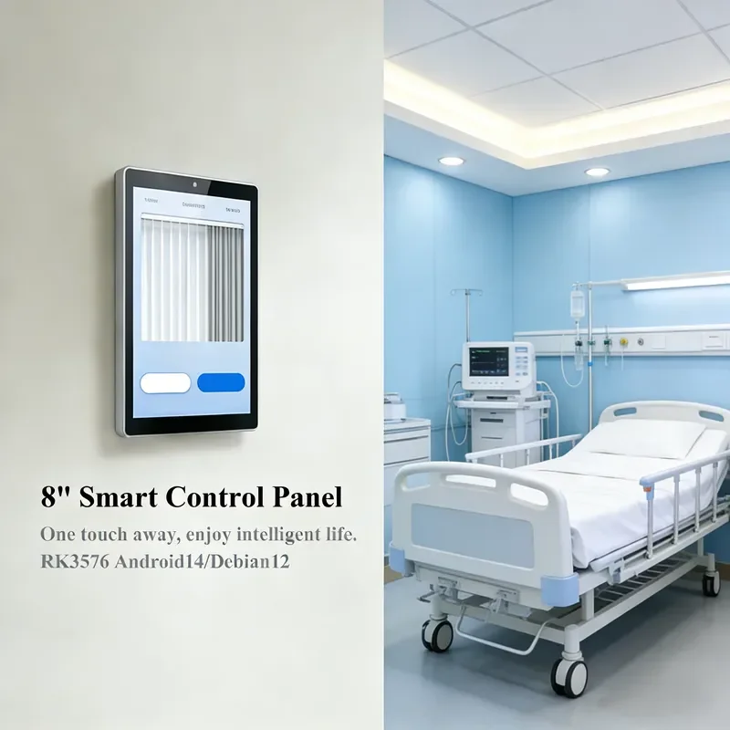 BOLRZO Portworld embedded 2MP front-facing camera 8 inch touch screen Android14 family hotel with smart ward control panel
