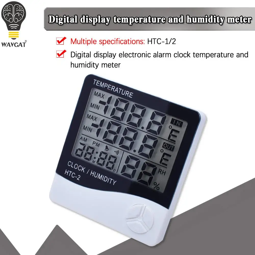 LCD Electronic Digital Temperature Humidity Meter Thermometer Hygrometer Indoor Outdoor Weather Station Clock HTC-1 HTC-2