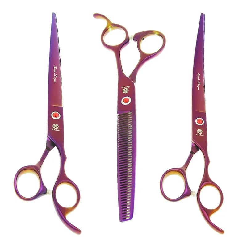 Purple Dragon 8 inch Professional Pet Trimming Scissors Animal Straight Curved Cutting Thinning Shears Dog Grooming Tools B0045B