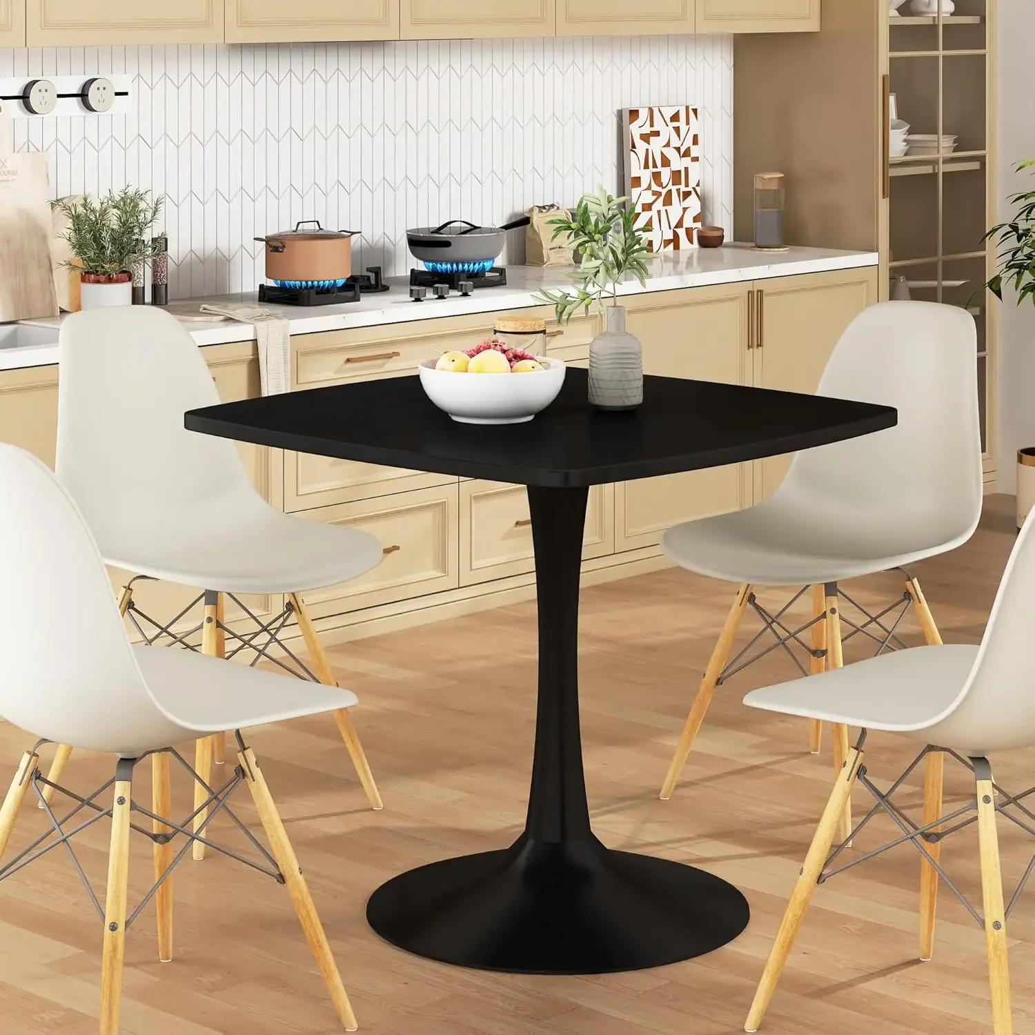 Black Square Dining Table, 31.5" Tulip Table Pedestal Dining Table Kitchen Table with MDF Tabletop & Metal Legs, Tulip Design fo