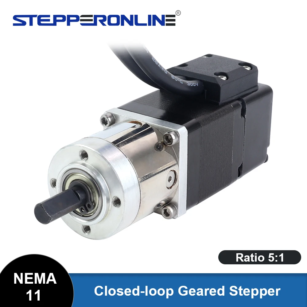 STEPPERONLINE Nema 11 Length 32mm Closed-loop Geared Stepper Motor High Precision Reducer Planetary Geared Stepper Motor Ratio 5