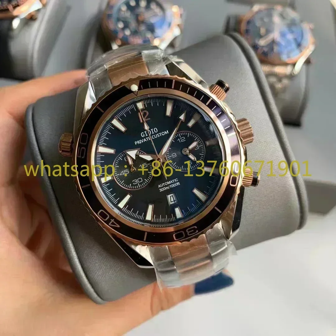 Luxury New Mens Quartz Chronograph Watch Stainless Steel Black Blue Rose Gold With Date Watches