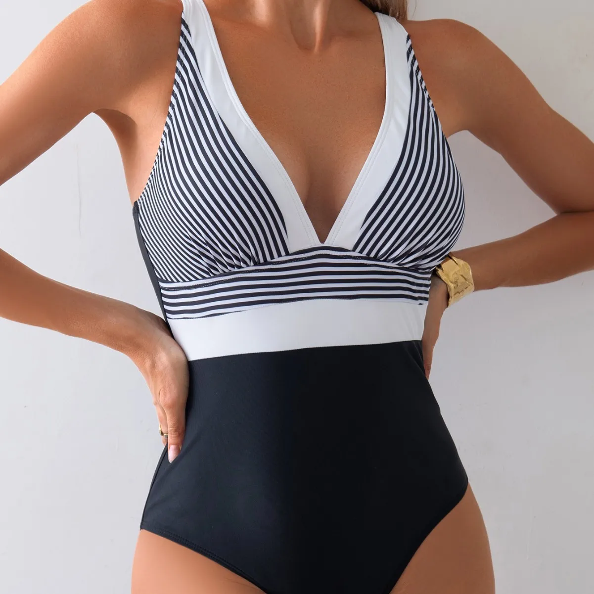 

Bathing Suit Women European And American Sexy Backless Striped Patchwork One-piece Swimsuit Women's Slimming Swimsuit