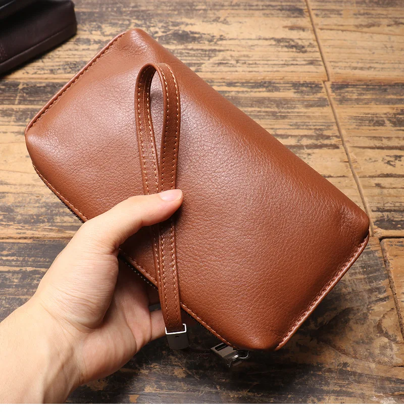 Neue Herren-Clutch aus echtem Leder, weiche Leder-Reißverschluss-Langbörse aus hochwertigem Rindsleder, lässige Handtasche – Detail 2