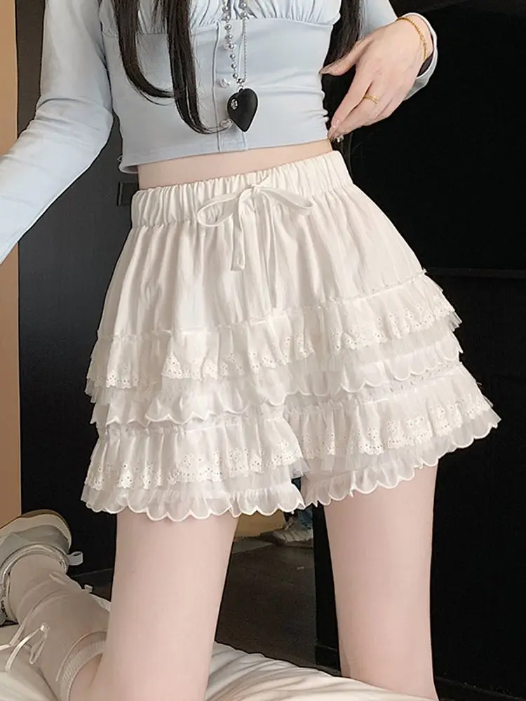 Summer New Lace High Waist Puffy Shorts