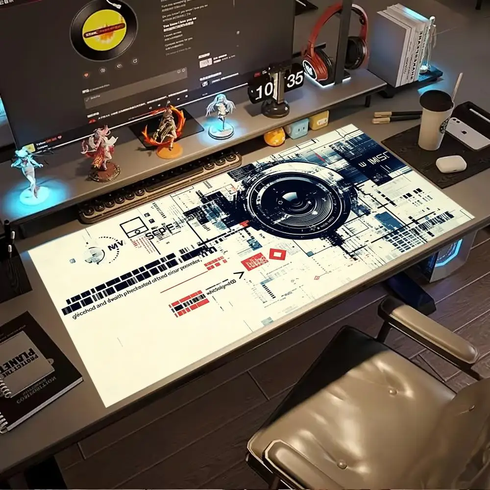 White Cyberpunk Circuit Large Mouse Pad Non Slip Rubber Base Smooth Gaming Desk Mat Mousepad For Gamer Home Office Decor