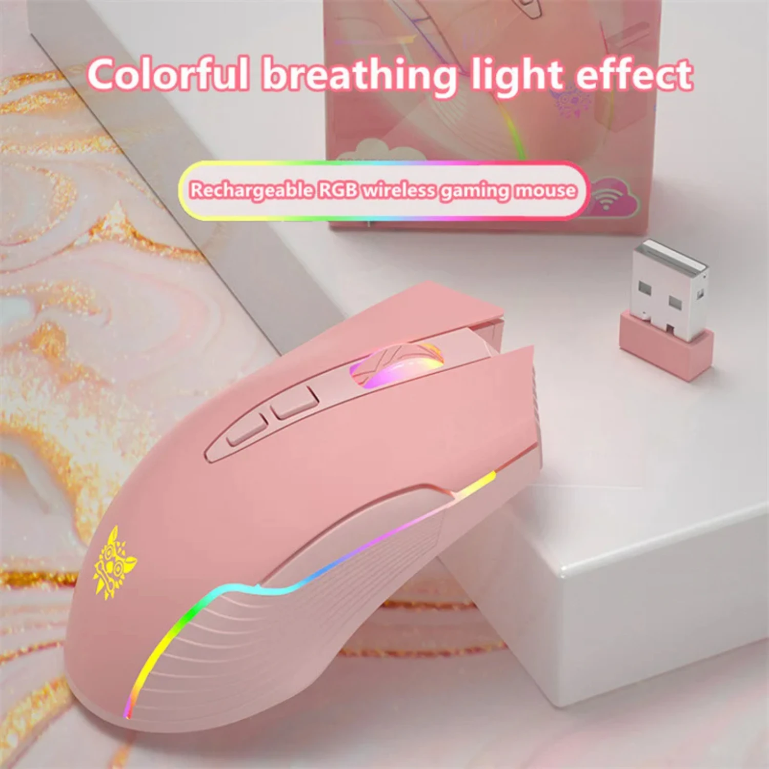 

Product CW905 Cute Pink Wireless Gaming Mouse RGB Marquee Rechargeable Desktop Computer Notebook Mouse