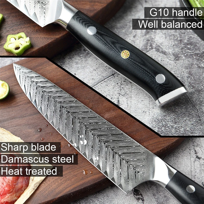 Imagem -05 - Goodez-kitchen Damascus Chef Knife Profissional Japonês Desosse Facas Conjuntos Faca Chef para Fatiar Carne Vg10 Cook