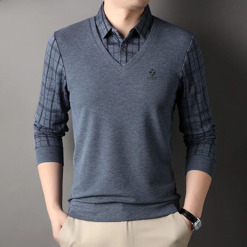 

Long Sve Plaid T-irt Men's Base irt Spring Autumn Busin Casual Midlife Dad Clothes Inteated irt Faion Urban S...