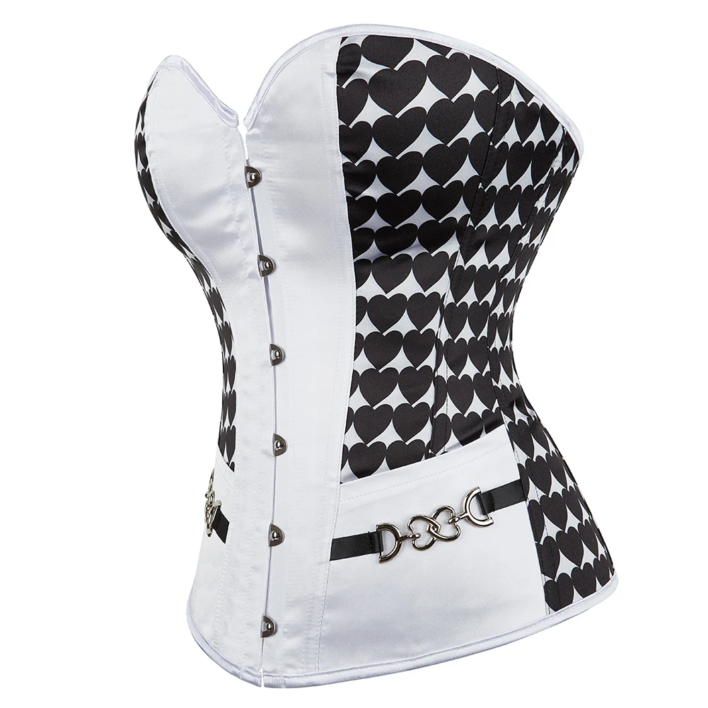 Victorian Corset Top For Women Plus Size Burlesque Bustier Heart Print Satin Sexy Lingerie Body Shaper Lace-Up Corselet Mujer image 3