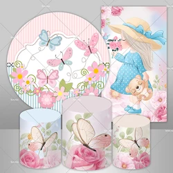 Fairy Princess Girl Butterfly Birthday Party Decoration Circle Cover Background Spring theme Floral Butterflies Round Backdrop