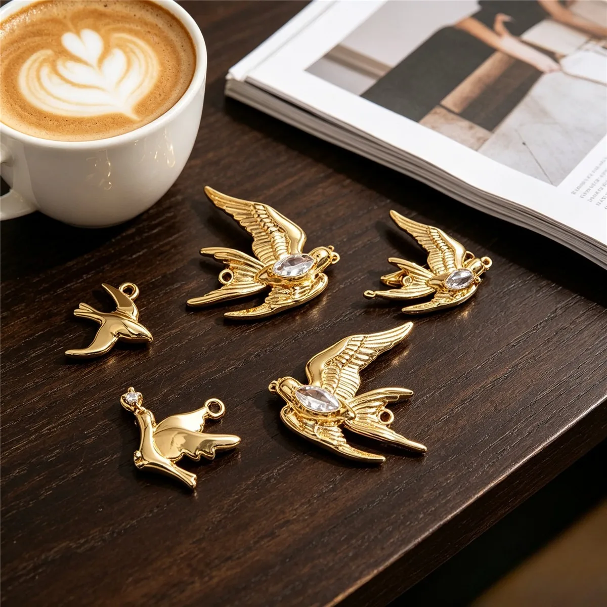 Bird Series Swallow Dove Charms Brass 14K Gold Plated Strong Anti‑Tarnish Multi‑use Clasp For DIY Jewelry Findings