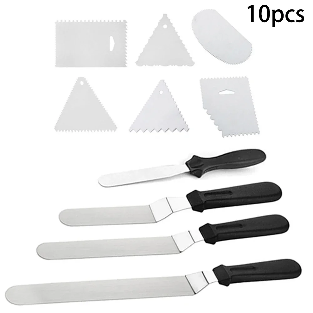 1set 4/6/8/10in Stainless Steel Spatula Palette Cake Smooth Cream Scraper Spatulas Set Spreading Frostings Cake Decoration